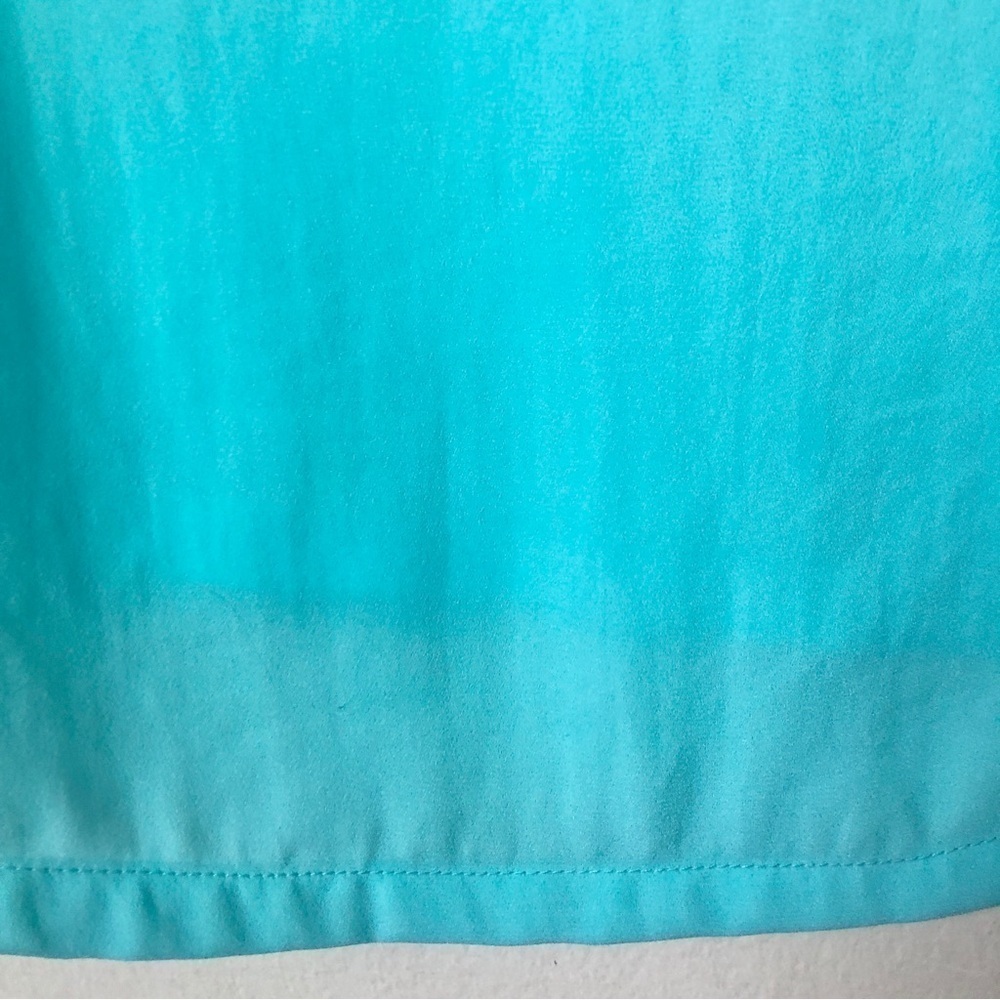 Sheer Turquoise Blue Sleeveless Blouse Crewneck Pocket Long Shirt Top Small S - Picture 3 of 5